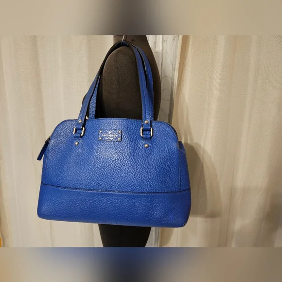 Kate Spade Glove Court Lainey 14 Karat Plated Blue Leather Double Zip Purse Bag - Picture 11 of 16